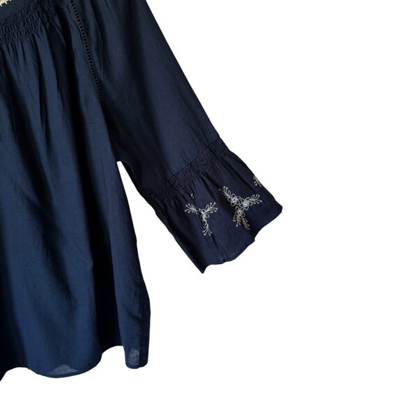 J.Jill Sz Lg Top Pheasant Lightweight Cotton Embroidered 3/4 Sleeve Flowy Summer - Picture 11 of 14